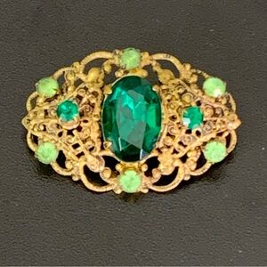 RARE - Vintage Western Germany Brooch Victoria Style Emerald Green Brooch
